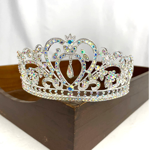Elegant AB Rhinestone Silver Tone Metal Tiara Bridal Crown - NEW - Picture 1 of 16